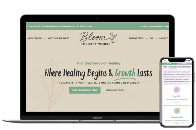 Bloom Therapy Works website design – licensed therapist in Voorhees NJ