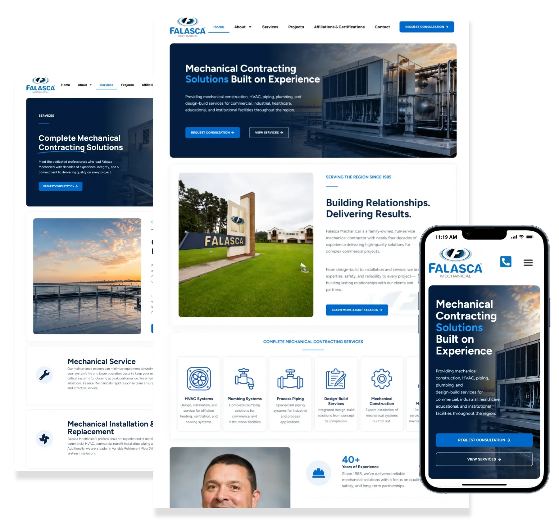 Falasca Mechanical contractor website design shown on desktop and mobile