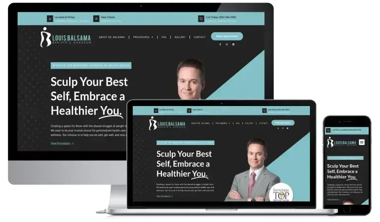 Dr. Louis Balsama website displayed on desktop, laptop, and mobile screens